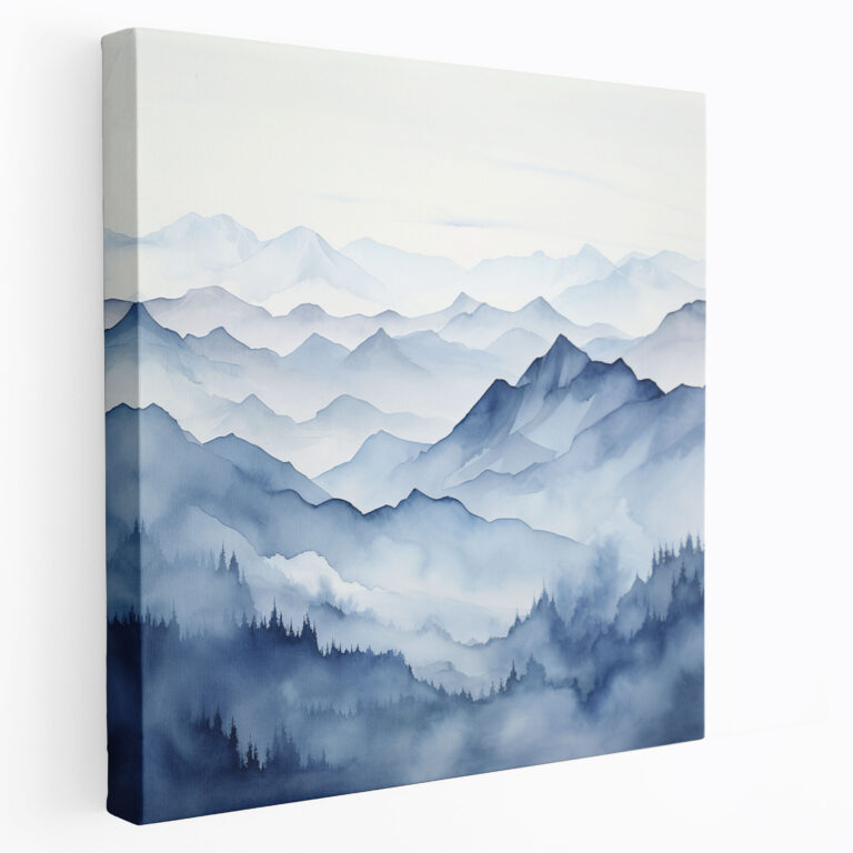 Neutrales Wandkunstwerk - Verwaschenes Bergwasserfarben-Leinwandbild - Neutral Zuhause Dekoration Bergkette