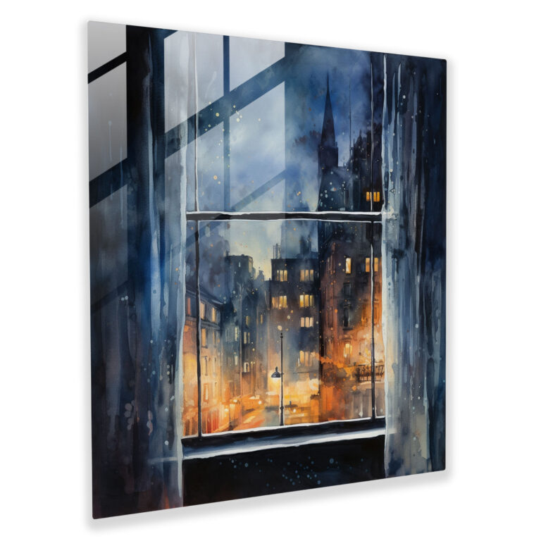 Glasbild Nighthawks - Regengetränktes nächtliches Stadtbild - Nighthawks Wanddekoration Wohnkultur nächtliche Stadtbild