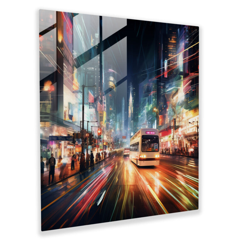 Nighthawks Glasbild - Lebhafte Lichtspuren in der Stadt - Nighthawks Moderne Kunst Glasbild