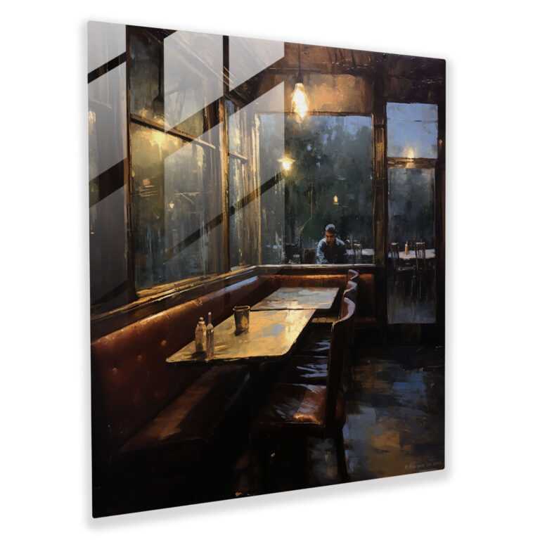 Nighthawks Diner Glasbild - Nighthawks impressionistisches Ölgemälde Eleganz Glasdruck