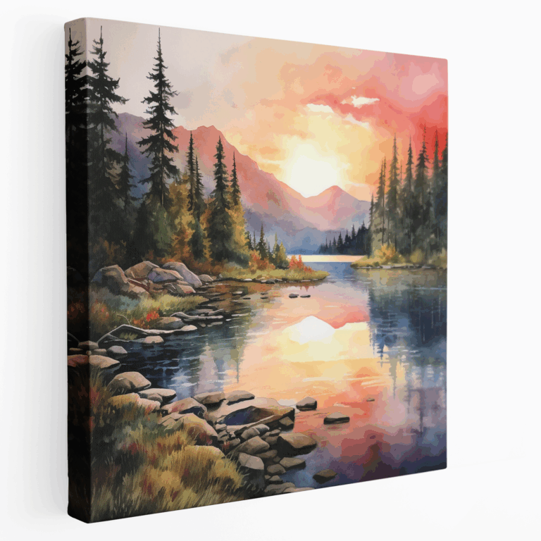 Wasserfarben-Leinwandbild Bergsonnenuntergang