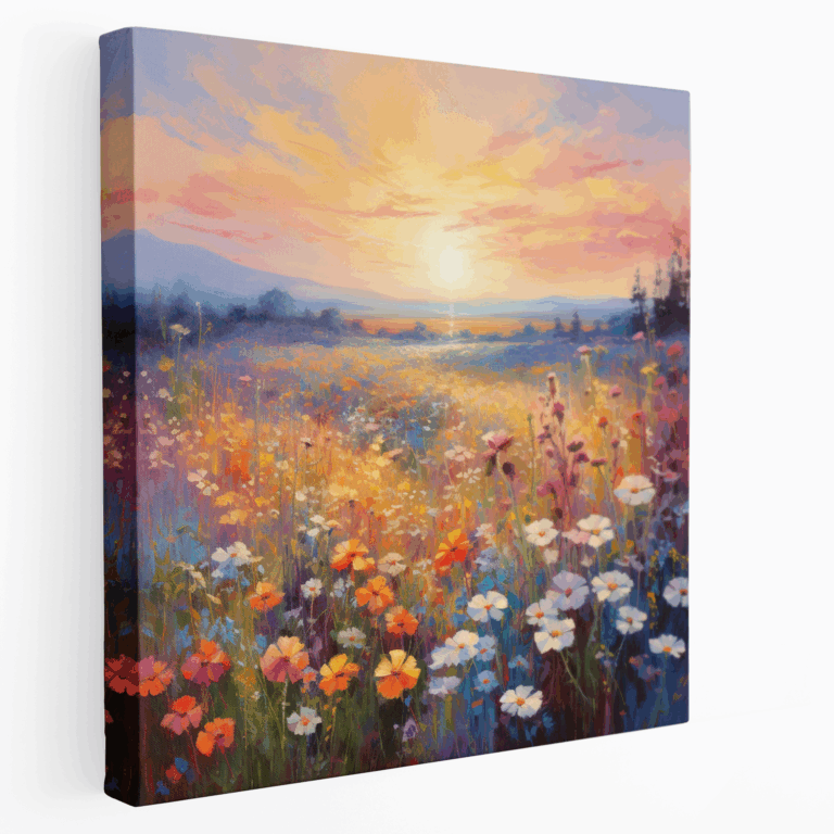 Impressionistisches Sonnenuntergangs-Wildblumen Leinwandbild