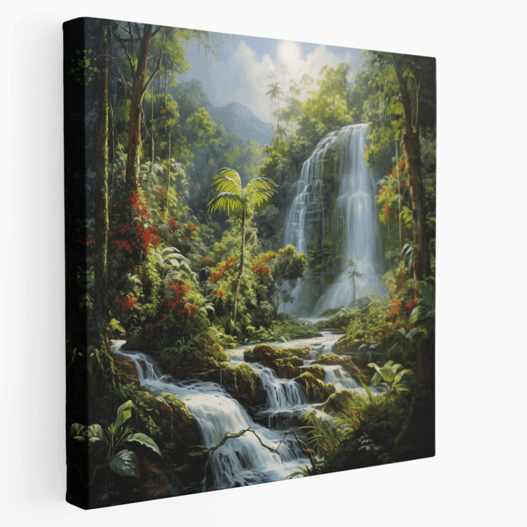 Leinwandbild Regenwald Wasserfall in realistischem Design
