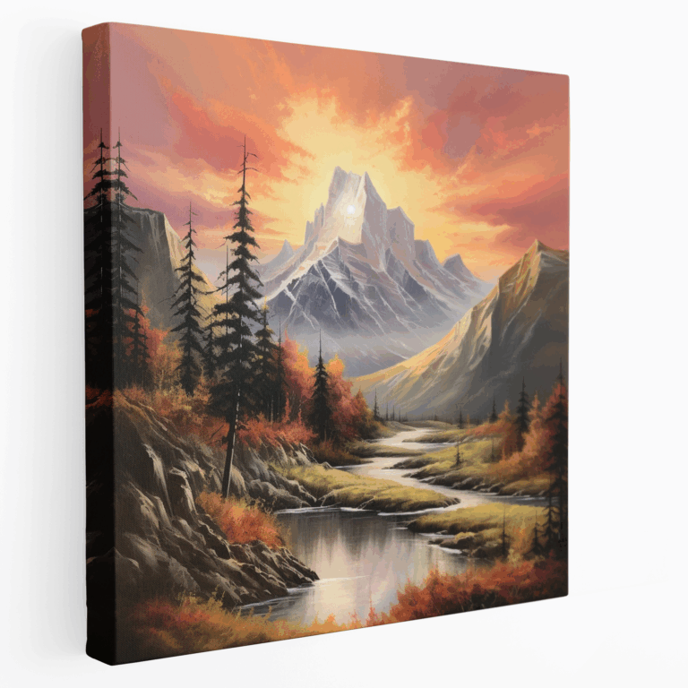 Leinwandbild mit realistischem Berg-Sonnenuntergang