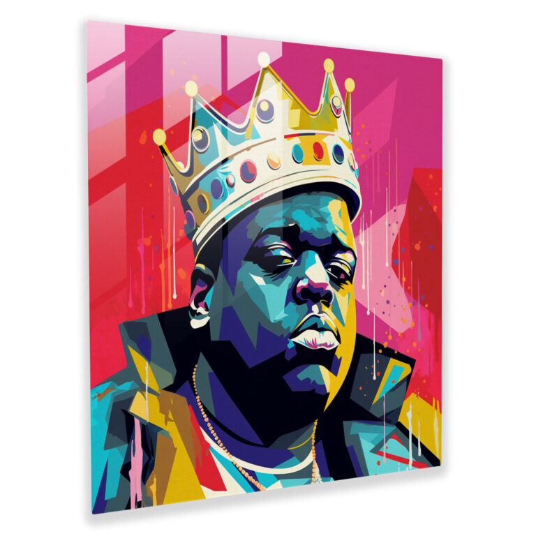 Glasbild Notorious Big im Comicbuch-Stil - Pop-Art-inspiriertes Design - Wandkunst aus Glas Glas-Kunstwerk