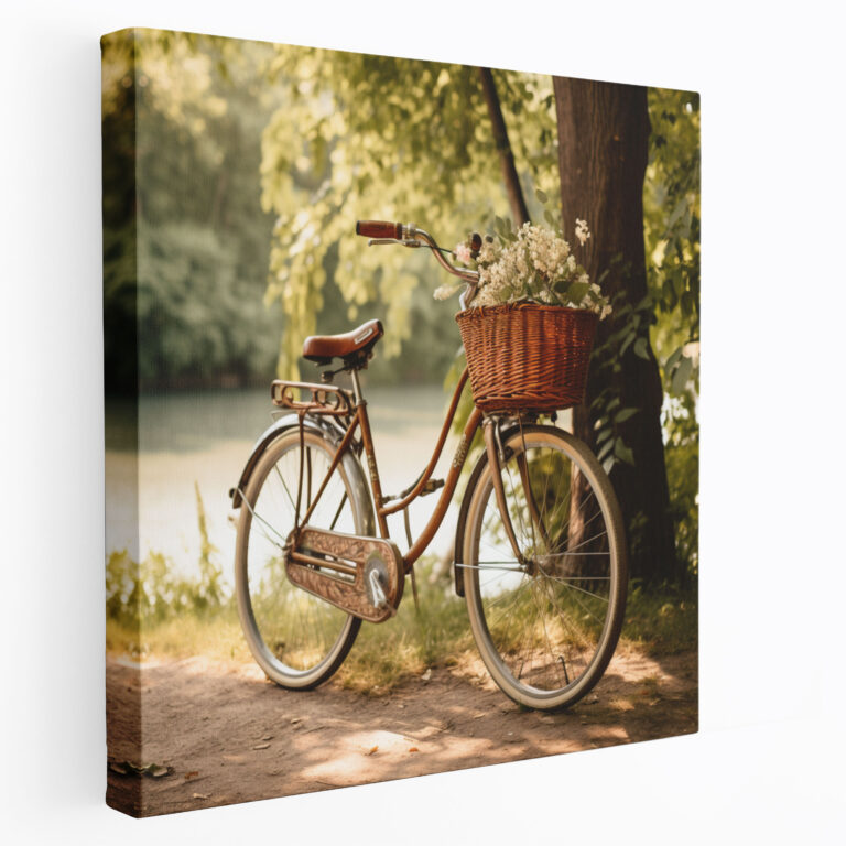 Nostalgie Leinwandbild - Antikes Fahrrad mit Weidenkorb - Idyllische Landschaften