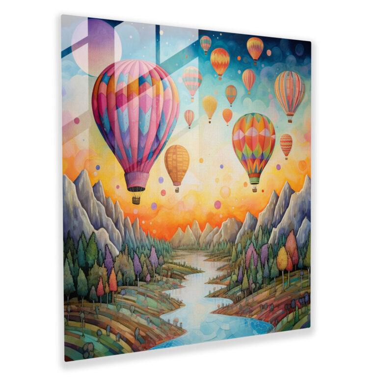 Glasbild für Kinderzimmer - Verträumte Heißluftballons - Kinderzimmer Glasbild moderne Kunst.