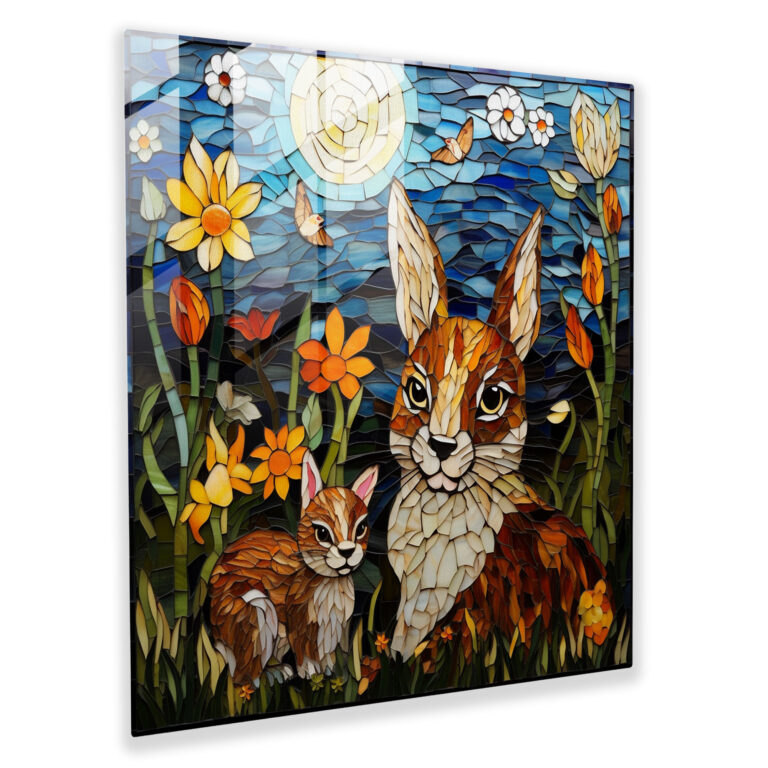 Glasbild für Kinderzimmer - Kinderzimmer Glas Wandkunst Niedliche Tiere Zarte Blumen
