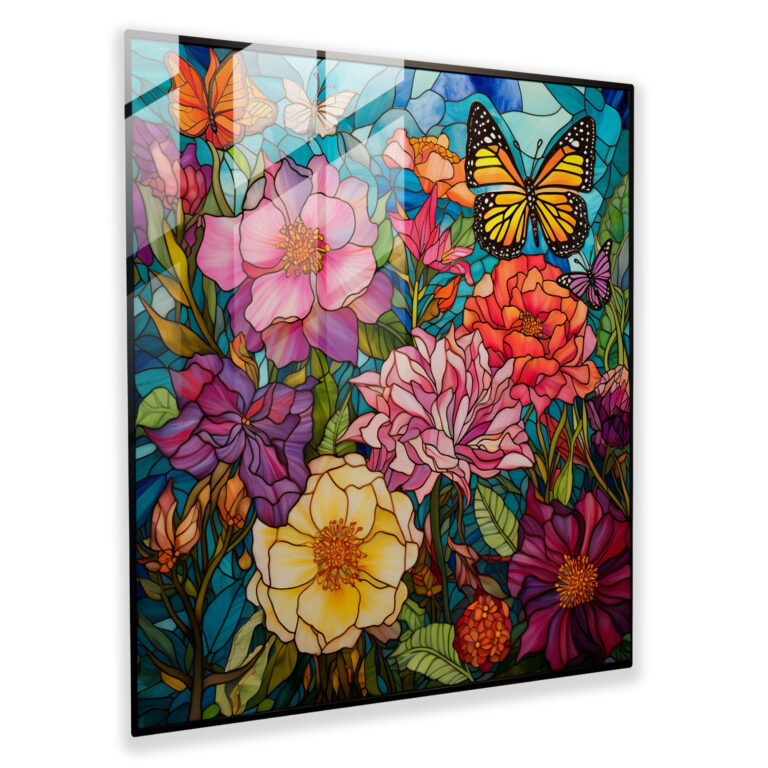 Buntes Gartenkinderzimmer Glasbild - Kinderzimmer Bunte Blumen Glasbild Garten Thema