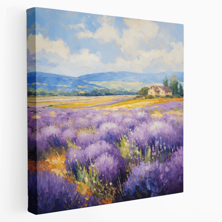 Gemälde auf Leinwand: Lavendelfelder auf dem Land.
