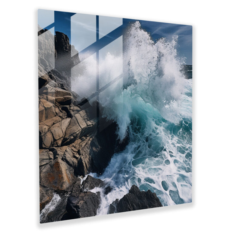 Navy Blue Meer Wellen Glasbild - Küste Modernes Kunstwerk Glas Kunstwerk