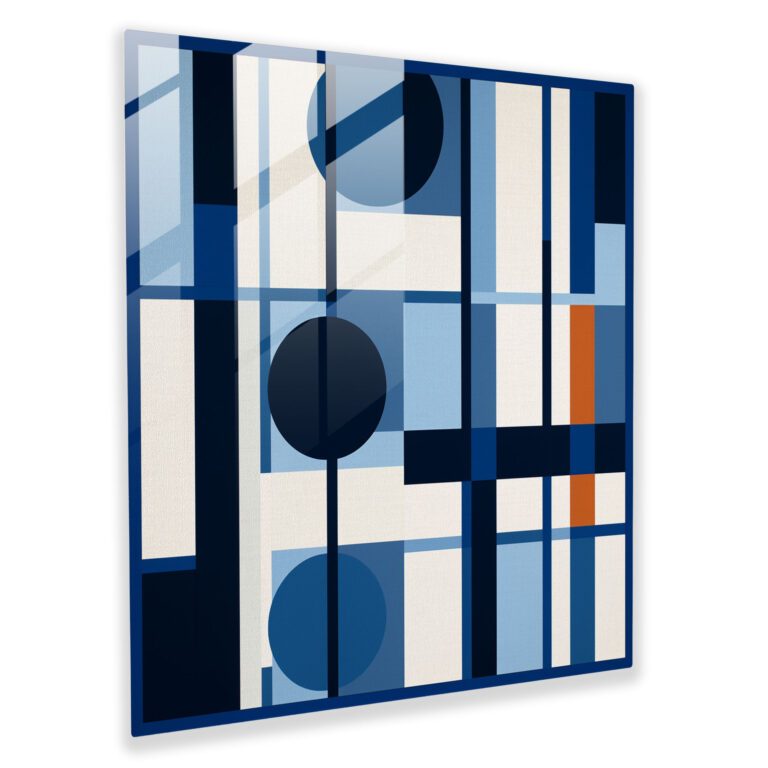 Navy Blue Geometrisches Glasbild - Glasbild Glas Wandkunst Dekoration für Zuhause