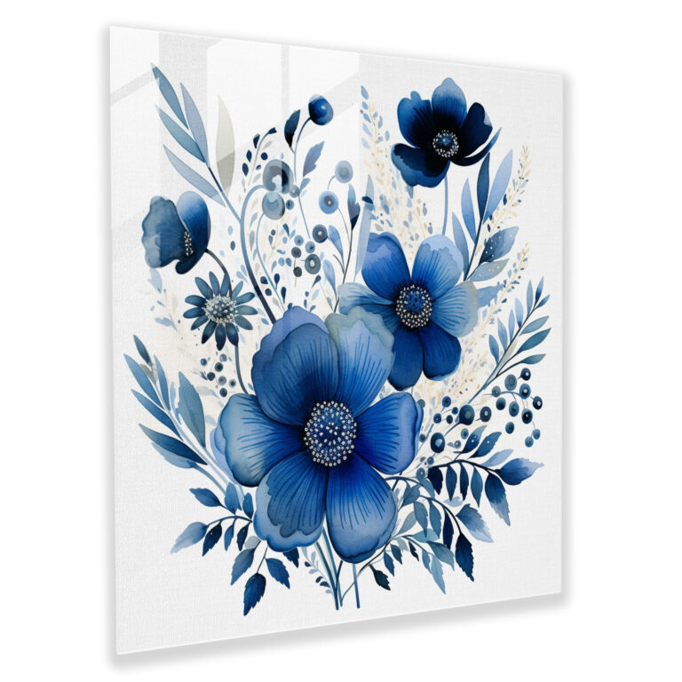 Navy Blue Aquarell Glasbild - Modernes Kunstwerk in Marineblau für die Wanddekoration Zuhause