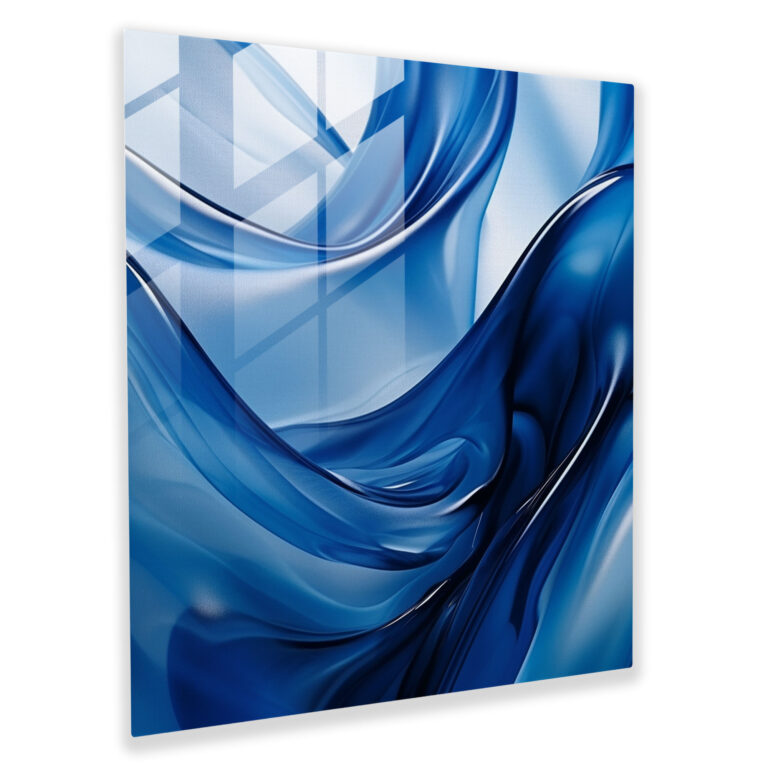 Navy Blue Glasbild mit fließendem Wasser - Fließendes Wasser in Navy Blau und Flüssigkeit