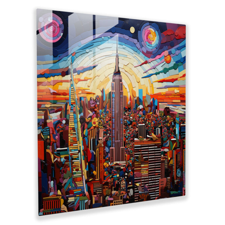 Lebhaftes abstraktes Mosaikglasbild - Ikonische Wahrzeichen von New York Glaswandkunst Wohnkultur Wanddeko