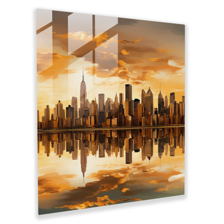 Faszinierendes zeitgenössisches Glasbild - Panoramablick auf die Manhattan Skyline Glas Wandkunst Wohnkultur Wanddekoration Moderne Kunst