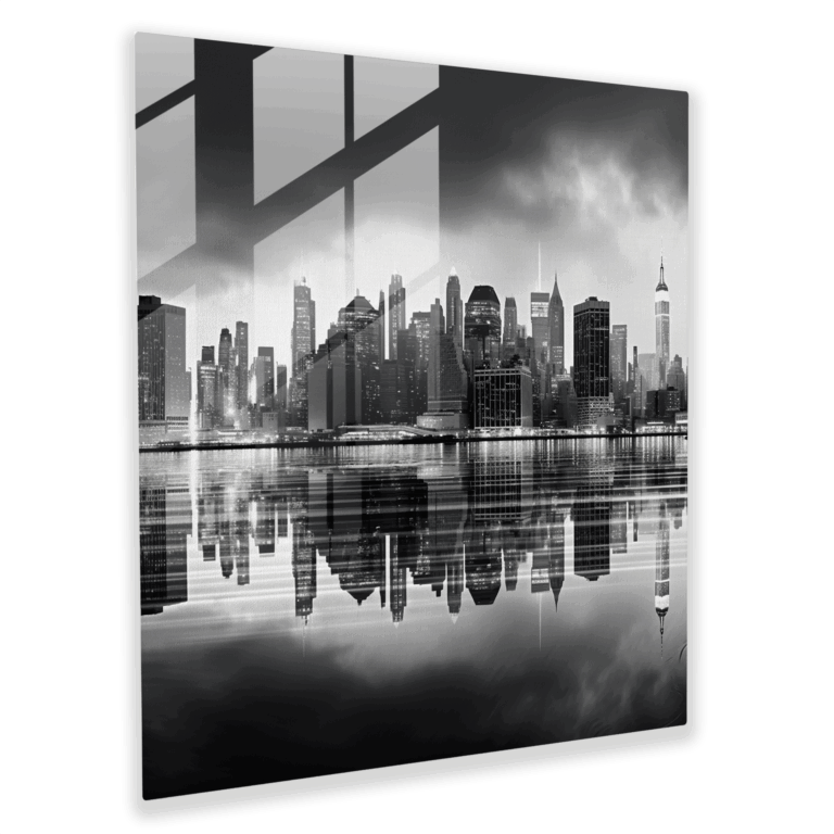 Faszinierendes realistisches Glasbild - Regentag NYC Skyline Glaswandkunst Wohnkultur Wanddekoration Glas-Kunst