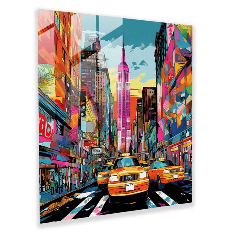 Urbanes Kaleidoskop: Pop-Art-inspiriertes Digitales Illustrationsglasbild