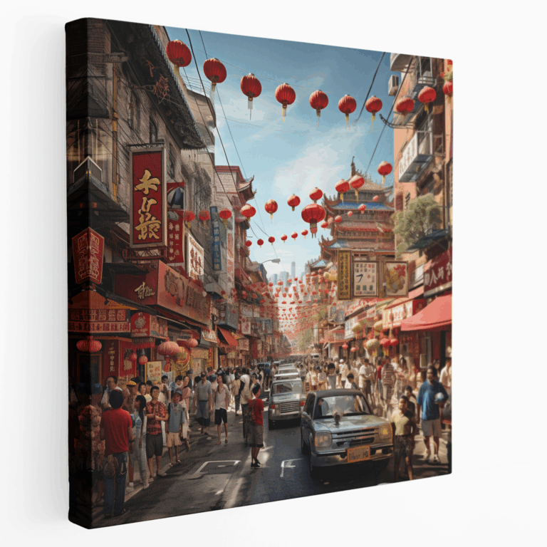Lebendige Straßenfotografie aus Chinatown Leinwandbild
