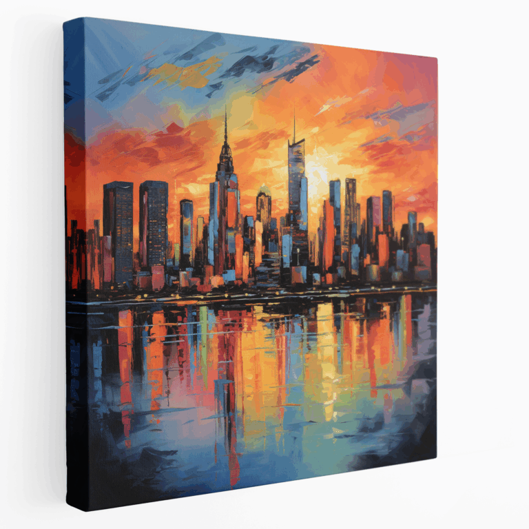 Moderne Stadt Sonnenuntergang Leinwandbild