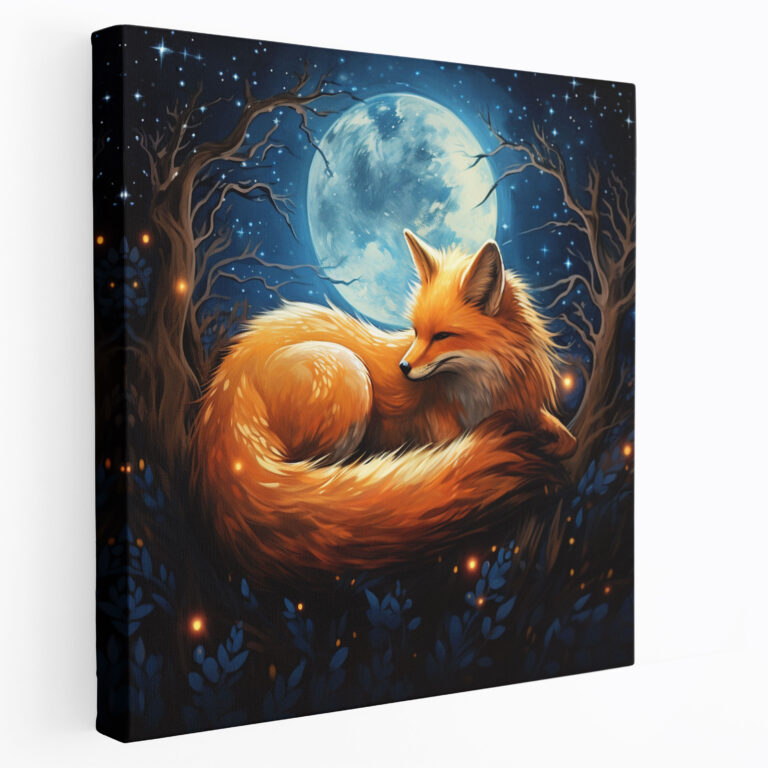 Schlafender Fuchs und Mond Leinwandbild für das Kinderzimmer