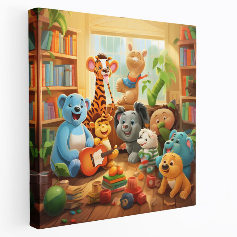 Leinwandbild für Kinderzimmer mit niedlichen Tieren - Kinderzimmer bunt Wanddekoration Wandkunst