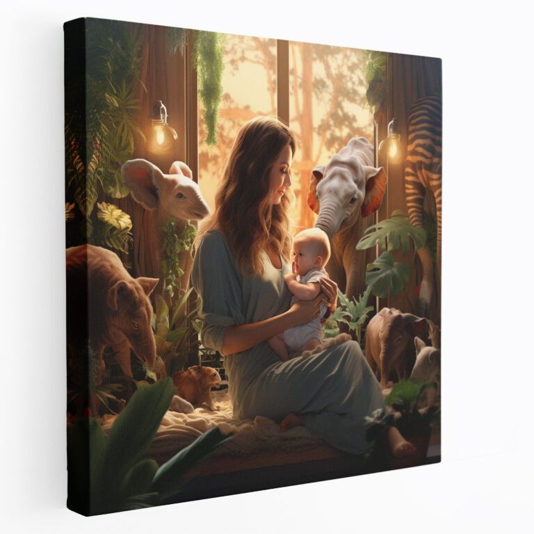 Gemütliches Kinderzimmer Leinwandbild - Kinderzimmer Wohnkultur Leinwand Mutter und Baby Tiere