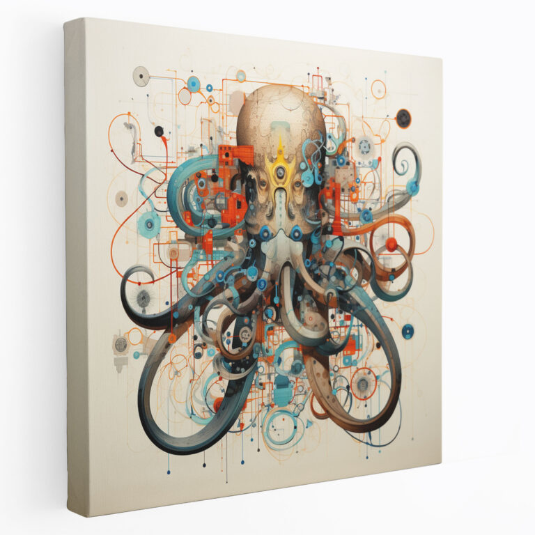 Oktopus Wandkunst - Geometrische Abstraktion - Zuhause Dekoration mit komplexen Formen