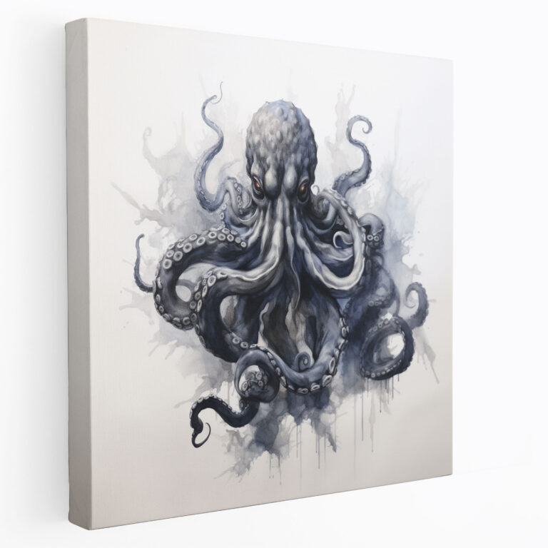 Oktopus Leinwandbild - Faszinierende Tintenwasch Wandkunst - Tintenwaschmalerei Oktopus Leinwandbild