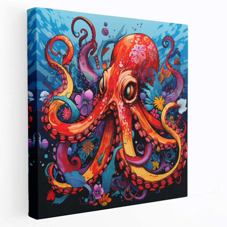 Octopus Leinwandbild - Verspielte Pop-Art Wandkunst - Krake Wandkunst Leinwandbild Wohnkultur