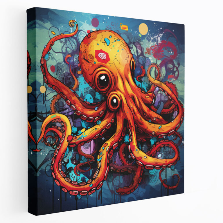 Oktopus Leinwandbild im Pop-Art-Stil - Modernes Dekor in lebendigen Farben