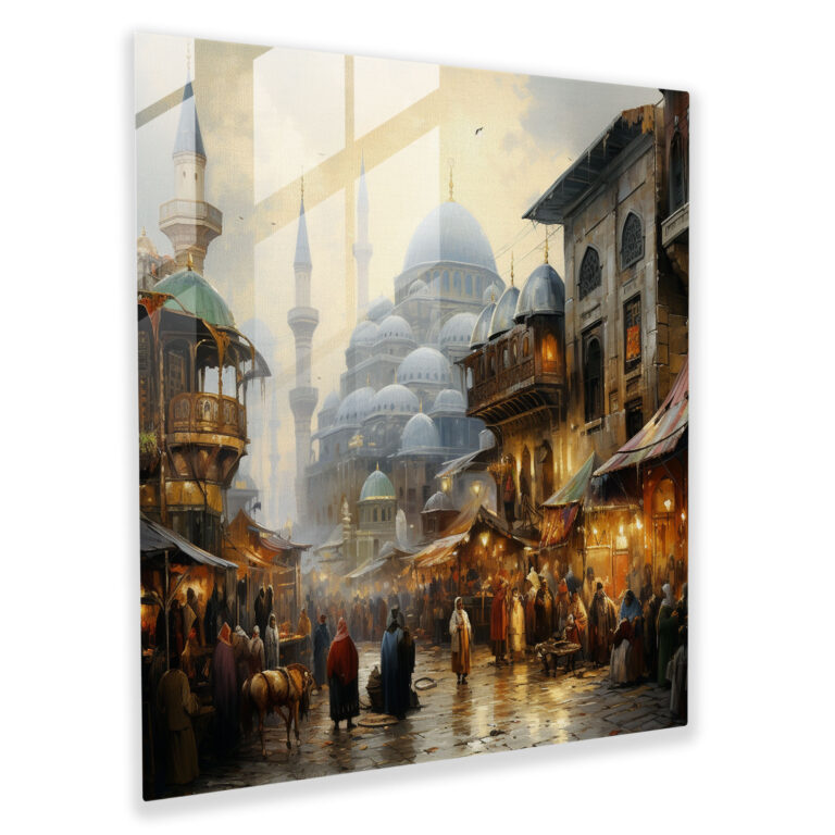 Glasbild Osmanisches Reich - Osmanisches Reich Moderne Kunst Glaskunst lebhafter Basar im Osmanischen Reich