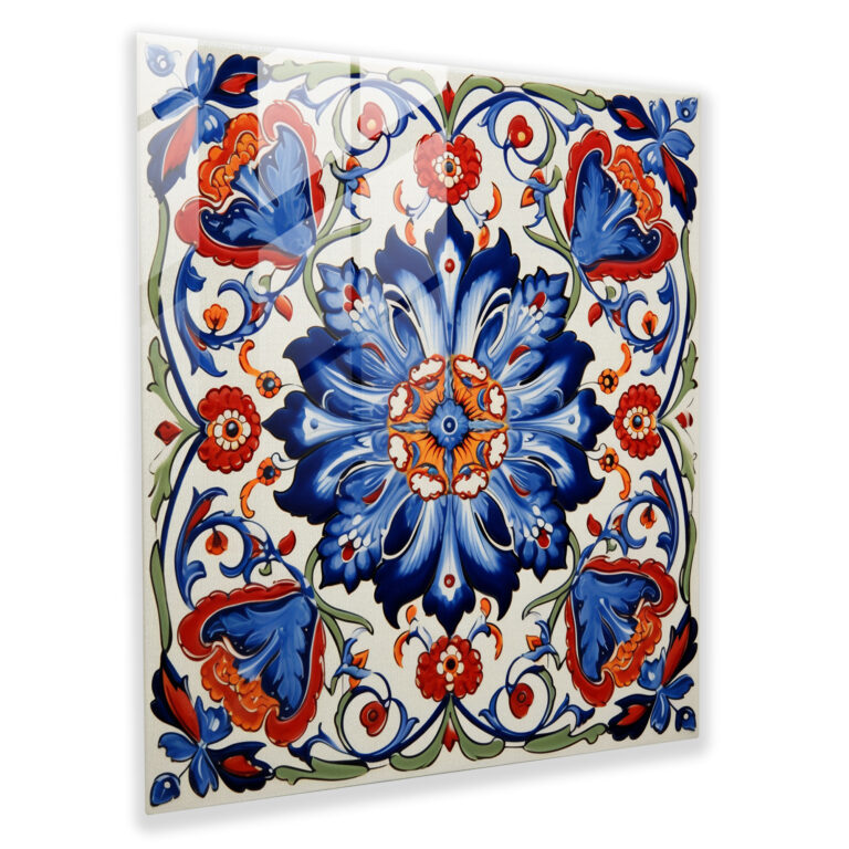 Keramikfliese des Osmanischen Reiches – Verwobenes Blumenmuster – Osmanisches Reich Wanddekoration Keramikfliese Glaswandkunst