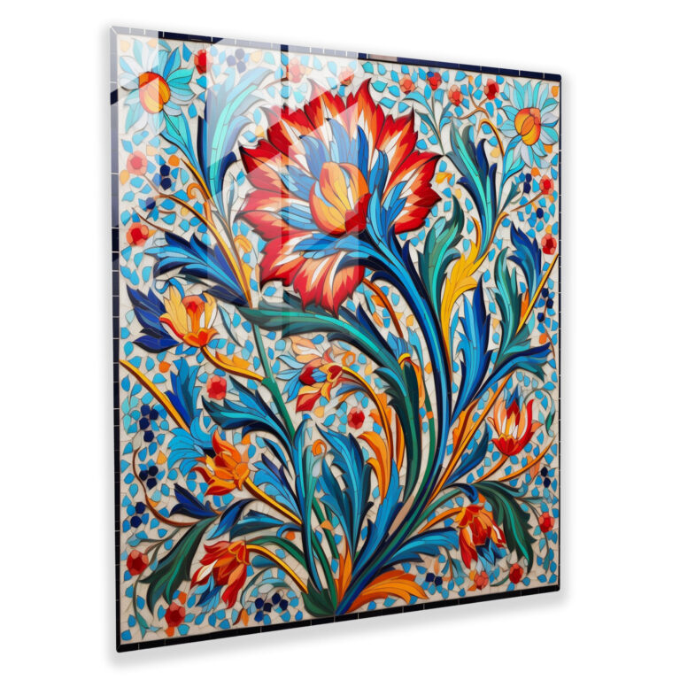 Ottomanisches Reich Glasbild - Ottomanische Blüten - Glas Wandkunst Glasbild Glaskunst