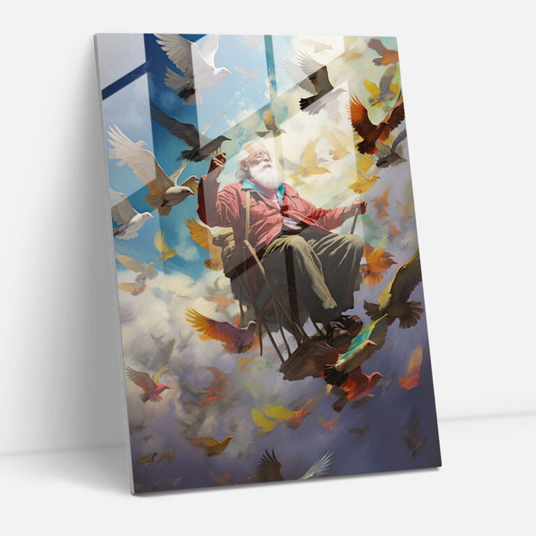 Moderne Kunst für Senioren - Leinwandbild Glasbild verspielte und farbenfrohe Vogelmotive.