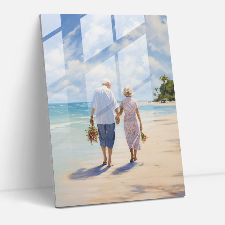 Glasbild Love's Serenade - Älteres Paar Glaswandkunst