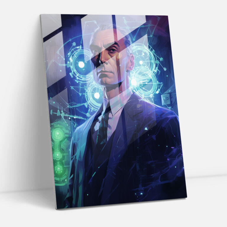 Glasbild der Zukunft - Oppenheimers Vision - Oppenheimer Glas Kunst Wanddekoration