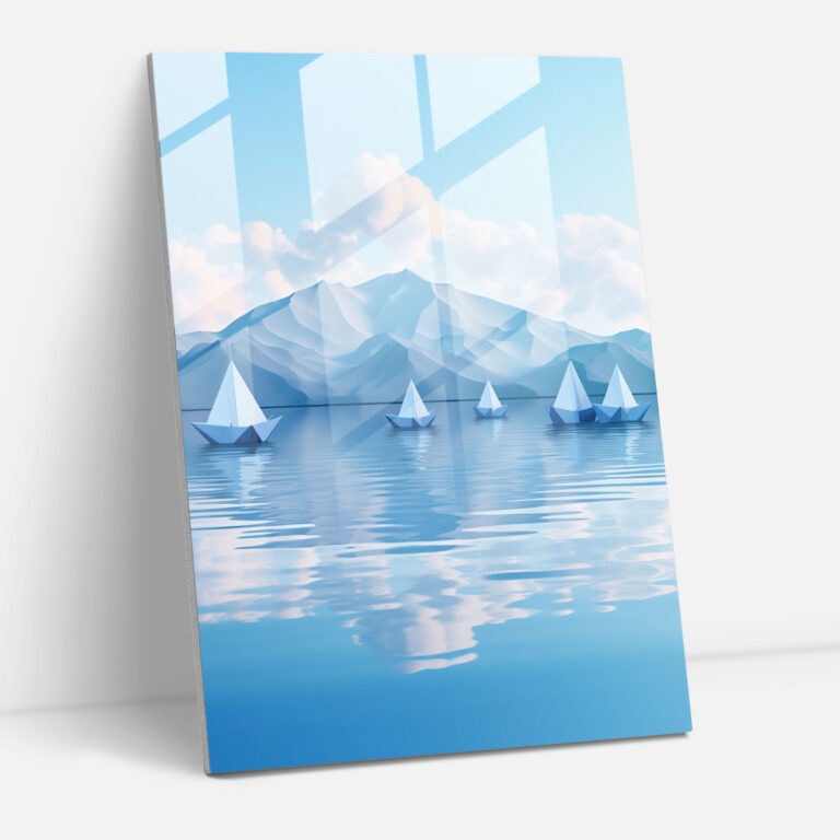 Origami Boote Glasbild - Origami Serenität Natur