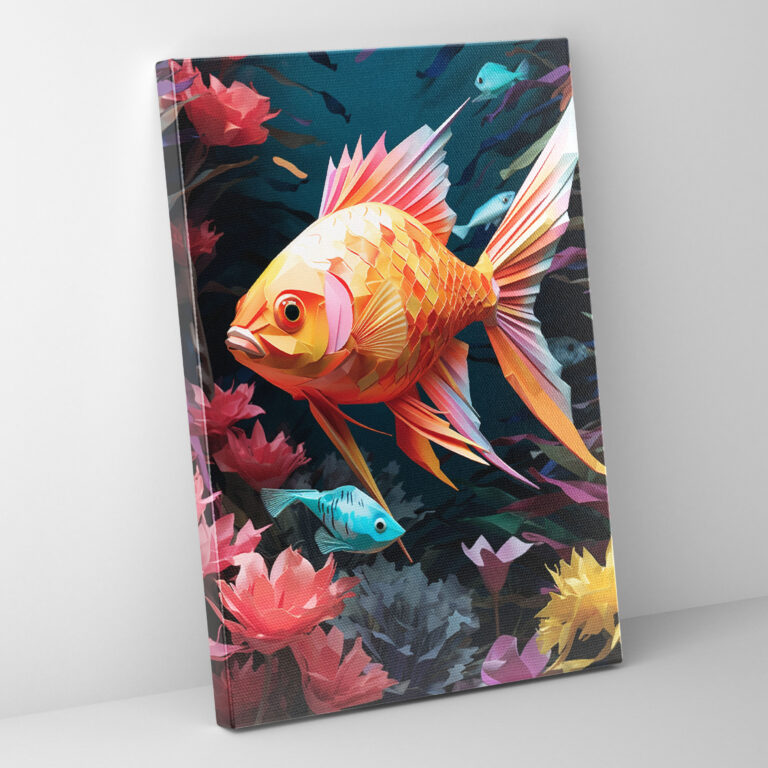 Leinwandbild Origami-Fisch unter Wasser - Origami Leinwandkunst Beeindruckend Langlebigkeit