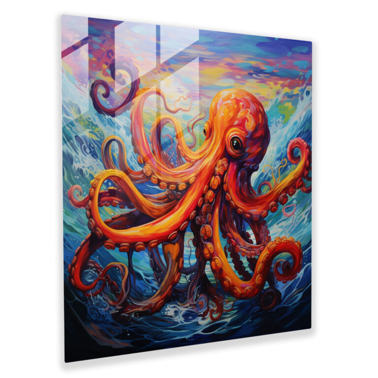 Glasbild mit wirbelndem Kraken - Wanddekoration Glas-Kunst Glaswandkunst