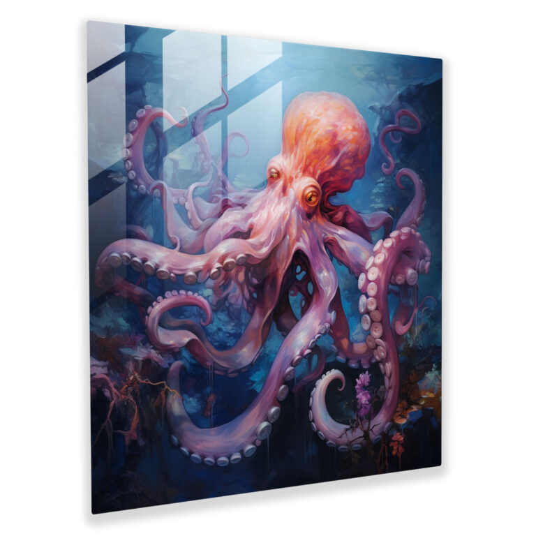 Oktopus Glasbild - Öl Oktopus Wandkunst - Oktopus Wanddekoration Glas Kunst