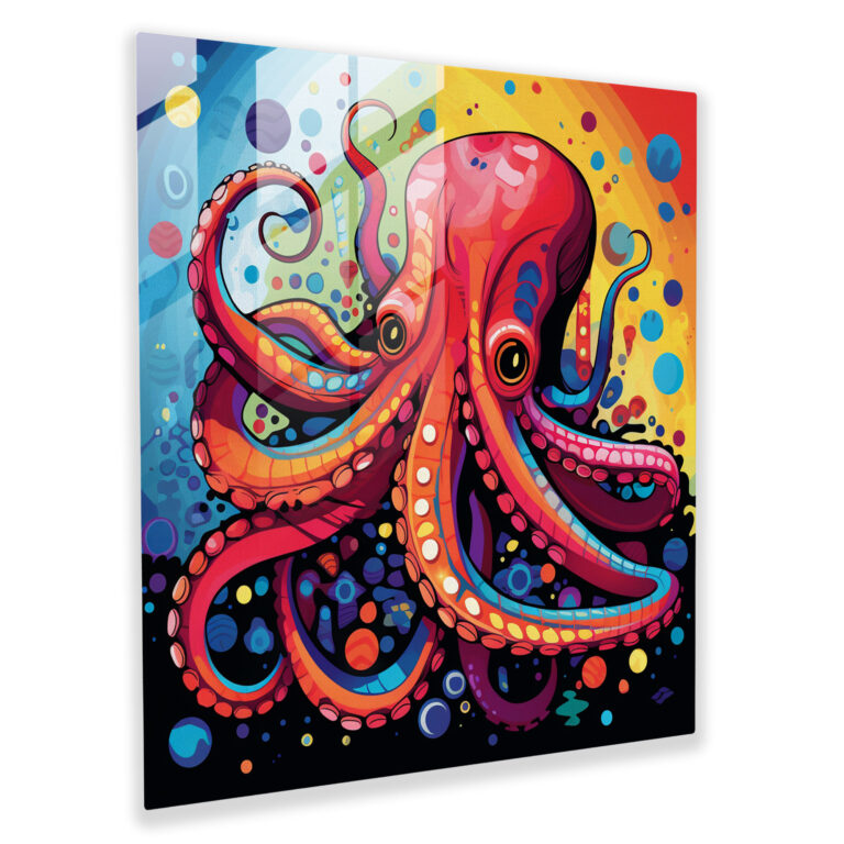 Glasbild Krake - Pop Art Kraken Wandkunst - Krake Wohnkultur Glas Wandkunst Glas Kunst