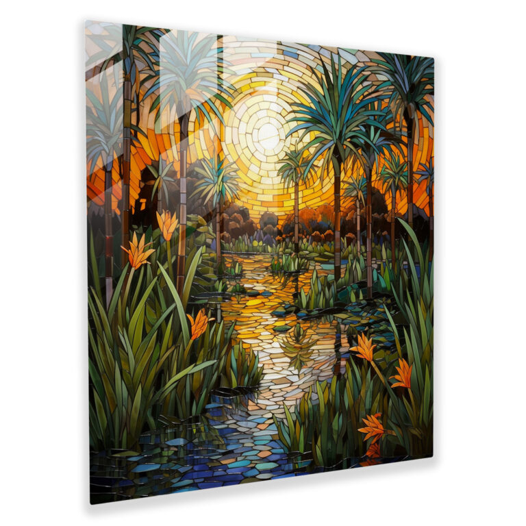 Mosaik-Wandkunst aus Buntglas - Papyrus Glaswandkunst Harmonisch Wohnkultur