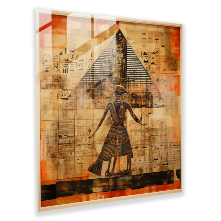 Papyrus Glasbild: Hieroglyphische Fusion - Ägyptisches Papyrus Glas Wandkunst Moderne Kunst