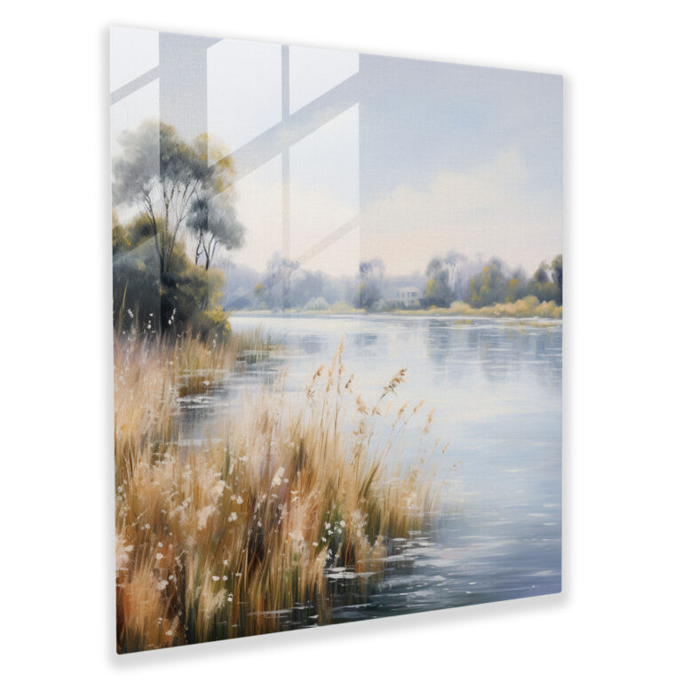 Papyrus Glasbild: Ruhiger Flussufer - Papyrus Glas Kunst Glasbild Moderne Kunst