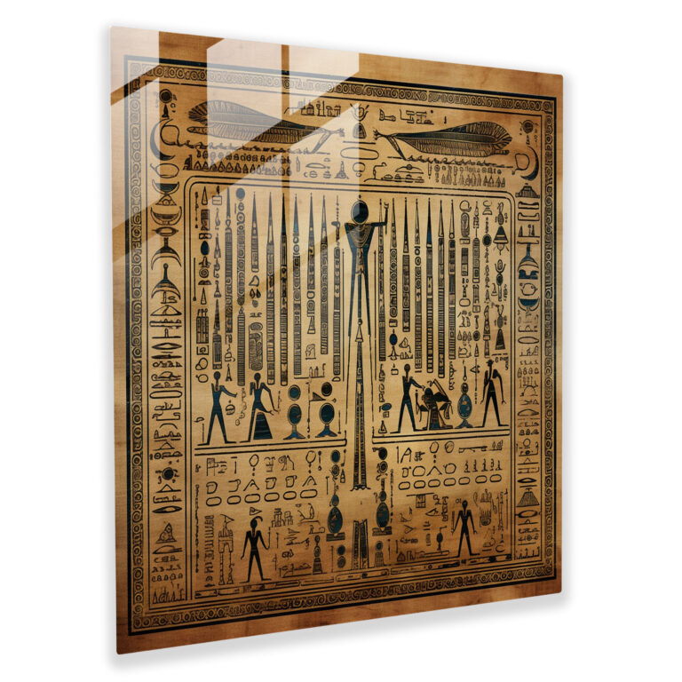 Papyrus Glasbild: Ägyptische Symbole - Papyrus Altes Ägypten Hieroglyphen Glas Kunst