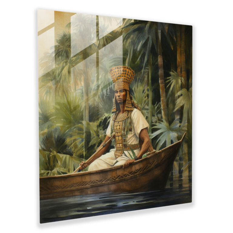 Papyrus Pharaoh Glasbild - Papyrus Glasbild Wanddekoration Glaskunst