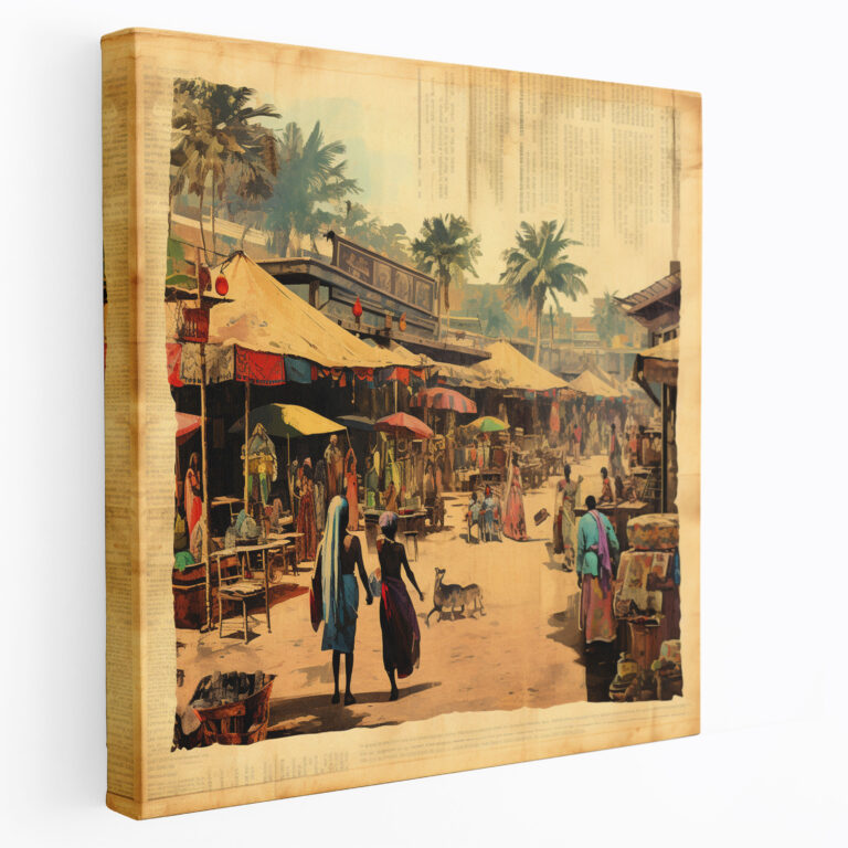 Papyrus Wandkunst - Lebendiges Marktplatz Leinwandbild - Papyrus Marktplatzszene