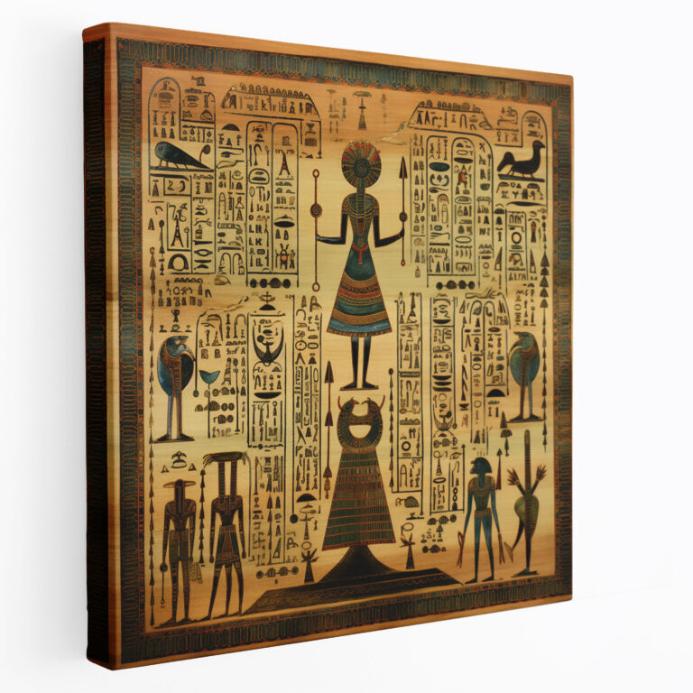 Papyrus Leinwandbild - Antike ägyptische Symbole Wandkunst - Hieroglyphen Wohnkultur