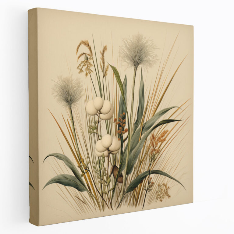 Papyrus Leinwandbild - Realistische botanische Wandkunst - Papyrus realistische Illustration Botanische Kunst